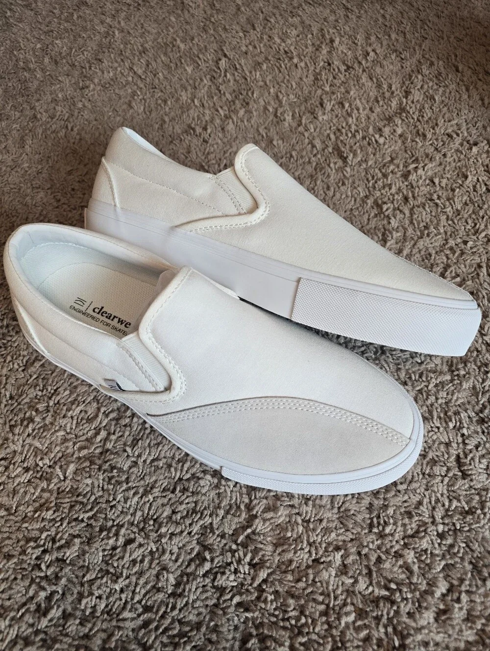 Clearweather Dodds White Canvas Slip On Skate Shoes NIB Mens 10.5 Womens 12